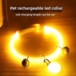 <span class=keywords><strong>Collar</strong></span> de perro LED recargable con decoración de cinta acolchada, patrón sólido y función brillante para paseos nocturnos - Product Image 3