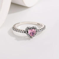 Set Perhiasan Wanita Perak Sterling 925 Berhiaskan Zirkonia Kubik Halus, Terdiri dari Gelang Berbentuk Hati Pink, Cincin, Anting, dan Kalung Hati Cinta