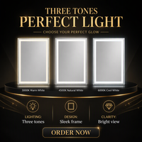 Cermin Kamar Mandi LED Cermin Rias Berlampu Bingkai Aluminium Kaca Tempered 4mm IP44 untuk Hotel Apartemen Vila