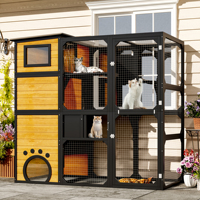 Enclos pour chat en bois à 4 niveaux à fixer au fenêtre, résistant aux intempéries, avec plateformes pour plusieurs chats, marron