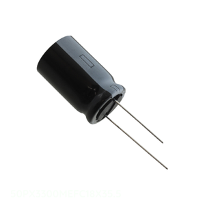 Condensador de canal del fabricante 3300 uF 50PX3300MEFC18X35.5, de aluminio, 3300UF 20% 50V, radial, de orificio pasante - Product Image 1