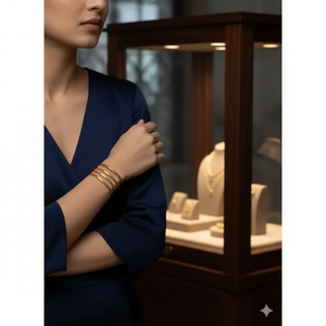 Ajda Classic Vintage Gold Plated Women's Bracelet and Bangles Set of 3 Geometric Zinc Alloy Chain Link Charm Bracelets for Gift - Product Image 3