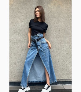 Robe en <span class=keywords><strong>Jean</strong></span> à poches pour femme, boutons bleus, <span class=keywords><strong>jupe</strong></span> longue en <span class=keywords><strong>Jean</strong></span> délavée - Product Image 3