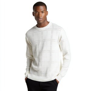 Maglione traforato Plaid tonale da uomo maglione girocollo a manica lunga in lana Merino - Product Image 4