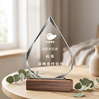 Trofeo de Cristal K9 al por Mayor de Fábrica con Base de Madera, Trofeo de Cristal Transparente Personalizable para Regalo de Reconocimiento Corporativo