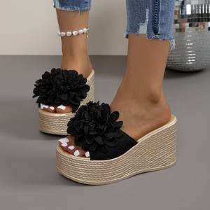 Cross-border Large Size Summer New Women's <b>slippers</b> with <b>Wedge</b> Heel Bow and Thick Sole Platform Flip-flops Wholesale 7331 - Product Image 2