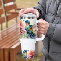 Gobelet réutilisable en gros, 40 oz, en acier inoxydable, isotherme, pour café de voyage, vierge pour sublimation, avec poignée et paille