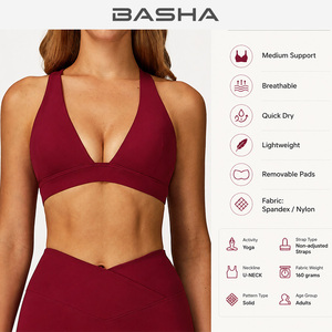 Reggiseno Sportivo con Scollo a V Profondo e Spalline Incrociate, Supporto Medio, Imbottitura Rimovibile, Asciugatura Rapida, in Nylon e Spandex, per Yoga e Palestra, Abbigliamento Sportivo da Donna, Logo Personalizzabile - Product Image 3