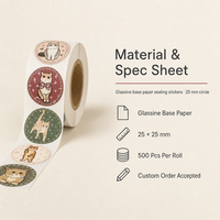Autocollants ronds adhésifs de 25 mm en rouleau, étiquettes décoratives à thème chat dessiné à la main pour enveloppes