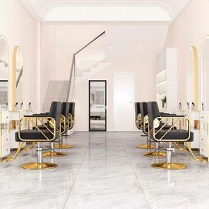 เก้าอี้ตัดผมสีขาวและสีทองสำหรับร้านทำผมขายส่ง - Product Image 4