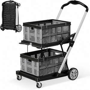 Foldable 2 Basket Hand Cart Four Wheel Shopping <b>Trolley</b> Detachable <b>Portable</b> Grocery Market Carrier - Product Image 5