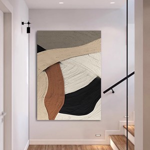 Peinture à l'huile peinte à la main, art abstrait sur toile, décoration murale moderne minimaliste pour salon, fond de canapé, cadre rectangulaire en métal - Product Image 4