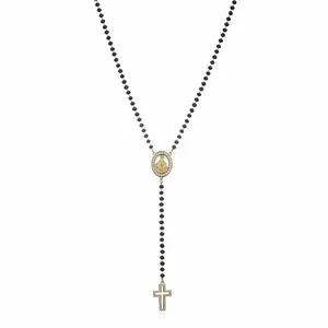 Großhandel Vintage Schmuck Zirkon Kristall Rosenkranz Perlen Kette Kreuz Anhänger Y Form Halskette Religiöser Schmuck