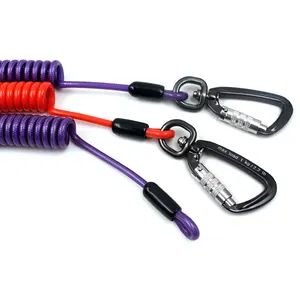 Custom High Quality PVC Coated Galvanized Steel Coiled Tool Lanyard Fishing Diving Climbing Safety Spring Tool Rope