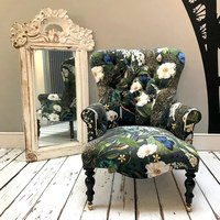 Fauteuil de style rétro en tissu de luxe avec pieds en bois, fauteuil d'appoint pour salon, chambre à coucher, hôtel