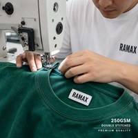 T-shirt Vert RAMAX 250 g/m² Épais avec Logo Peint au Spray, Style Vintage Streetwear pour Homme, Lavage Acide, Fabrication OEM, MOQ 50 pièces