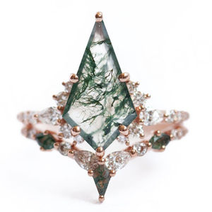 Bague vintage en argent 925 plaqué or rose 14 carats avec pierre en agate verte mousse, bijoux de haute qualité, design d'usine - Product Image 3