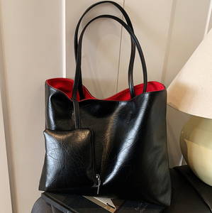 Sac fourre-tout décontracté beige grande capacité en similicuir avec pochette pour le shopping quotidien et les voyages - Product Image 6