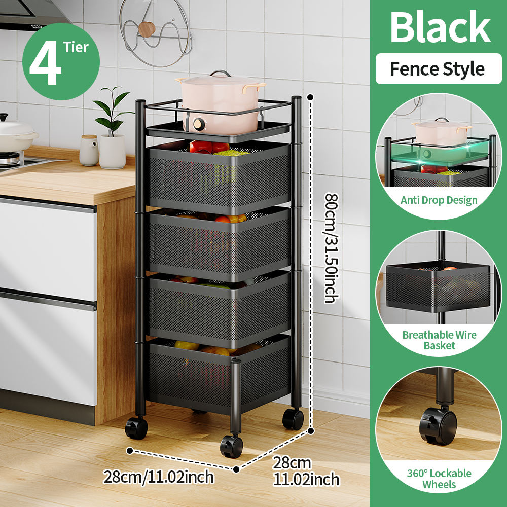 Cesta cuadrada negra de 4 niveles