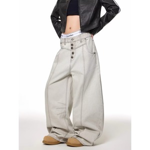 Pantalon décontracté ample pour homme, style rétro américain, design déstructuré, coupe droite, couleur délavée, style urbain - Product Image 2