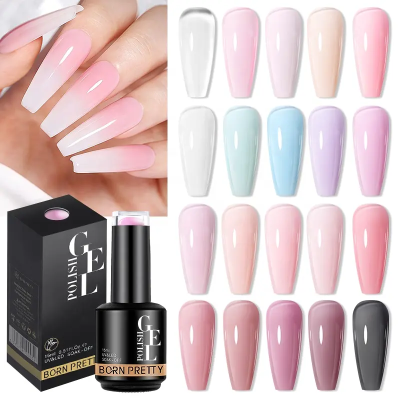 GEBORENES HÜBSCHES 15ml Hema Free Ungiftig Sheer Pink Nude Jelly Colors Elastische Gummi basis UV Gel Nail Polsh für Salon