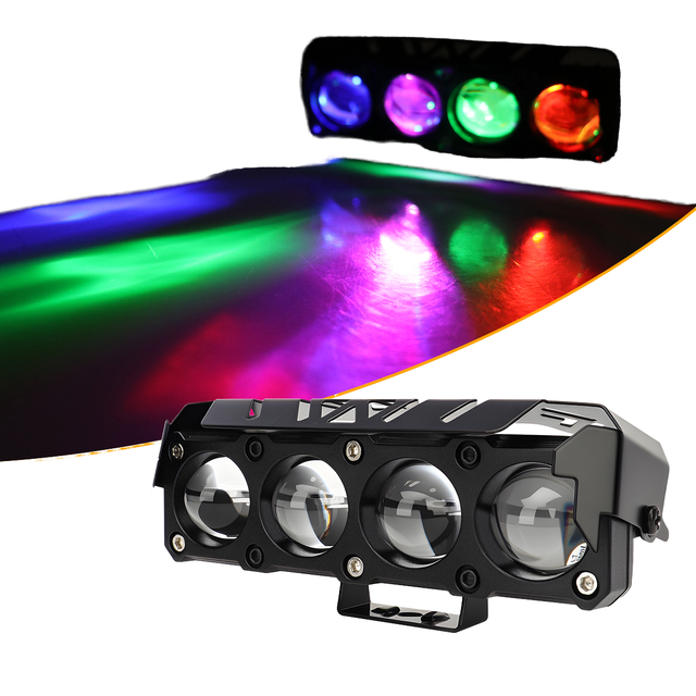 New Kevanly 4-Lens 12V LED Motorcycle Spotlight Headlamp High/Low Beam White/Yellow/RGB Color Mini Driving Light
