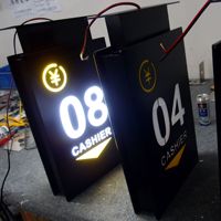 Enseigne lumineuse LED suspendue en acier inoxydable personnalisée, double face, pour affichage au plafond, idéale pour supermarchés, centres commerciaux, parkings et caisses.