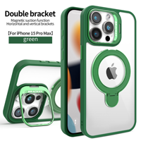 Étui de téléphone de luxe premium à double support magnétique transparent en acrylique + TPU antichoc 17/16/15 Pro Max avec protection d'appareil photo sans fil