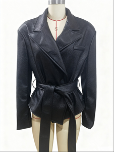 <span class=keywords><strong>Chaqueta</strong></span> de Cuero Bliberry Primavera-Otoño 2026 para Mujer, Nueva Colección, Estilo Retro, Cuello Solapa, Cierre de un Botón, con Cinturón - Product Image 3