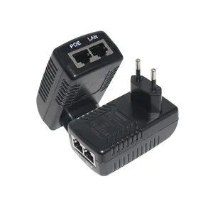 Poe sistem kamera Ethernet Switch adaptor catu daya injektor Rj45 Port Output pasif 1A 24V 1000ma hitam DC Plug dalam 1 tahun