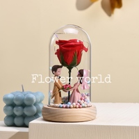 Rose en soie rouge enchantée dans un dôme en verre avec lumières LED pour mariage, saint-valentin, remise des diplômes ou Halloween