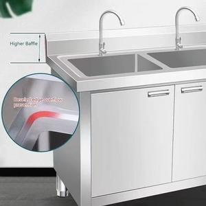 Évier <span class=keywords><strong>de</strong></span> cuisine en acier inoxydable commercial fait à la main, armoires à double bac, lavabo autoportant pour usage domestique et restaurant, robinet - Product Image 4