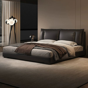 <span class=keywords><strong>Lit</strong></span> plateforme moderne <span class=keywords><strong>en</strong></span> cuir véritable de style italien minimaliste, avec rangement intégré, style Candy, rebord fin et rembourré, élégant pour chambre principale - Product Image 1