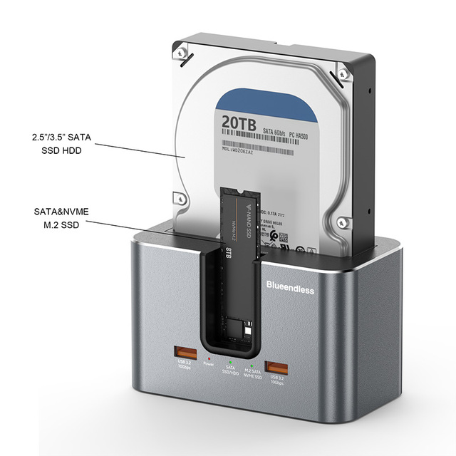 Docking Station for Multi M.2 PCIE NVME & SATA 2.5 3.5 2.5'"/3.5" SATA SSD/HDD SSD & HDD Hard Drive Docking Station