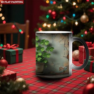 Taza Mágica de Cerámica Negra Esmerilada de 11 oz, Sensible al Calor, con Diseño de Plantas - Product Image 2