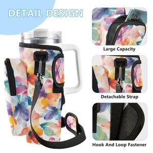 Colorful Rainbow Tie Dye Flower <b>Sublimation</b> Custom Design Water Bottler Shoulder Bag 40oz Tumbler Holder Bag for Women - Product Image 3