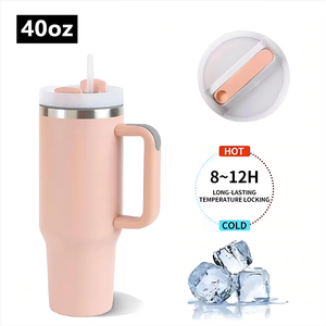 Bouteille d'eau isotherme personnalisée en acier inoxydable à double paroi de 40 oz, gobelet réutilisable avec poignée pour le camping, maintien au chaud pendant 6 à 12 heures - Product Image 2