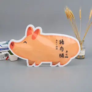 Pork Customized 3 Sided Sealed Leisure Food Packaging Bag Pork Jerky Packaging Irregular Shaped Snack Plastic Bag