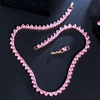 Joyería de moda Classic 5A Cubic Zirconia Iced Out Bling Pink Heart Cz Collar de cadena de tenis para Mujeres Hombres Regalo del Día de San Valentín