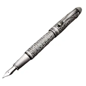 Logo kustom desain klasik perak terukir logam pena pulpen kaligrafi mewah pulpen kantor pengusaha