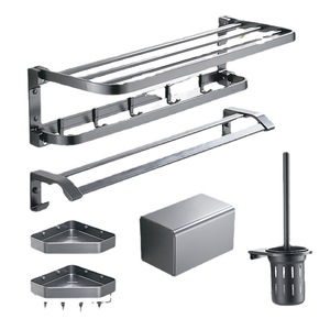 Ensemble d'accessoires de salle de bain Manyo, 5 pièces, en aluminium gris fusil, porte-serviettes mural, organisateur de rangement, protection contre la corrosion - Product Image 5
