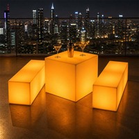Ensemble de tabourets et de tables d'extérieur en plastique avec éclairage LED, LED RGBW, étanche IP65, design moderne, pour hôtel, parc, salle de sport, entrepôt, entrée