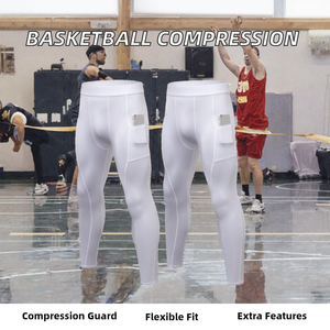 Leggings de compression pour hommes avec poche, séchage rapide, taille élastique, longueur intégrale, collants de sport pour la course à pied, le basketball et l'entraînement - Product Image 2