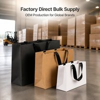 Sacs shopping en papier personnalisés avec poignées en ruban, sacs cadeaux kraft noir, blanc, marron, vente en gros, emballage OEM, emballage de détail