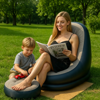 Canapé gonflable professionnel en tissu floqué, capacité de charge 200 kg, avec ottoman, pour les voyages en plein air et la plage