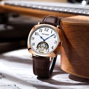 Montre mécanique pour homme AESOP Flying Tourbillon, cadran squelette, bracelet en cuir de luxe - Product Image 4