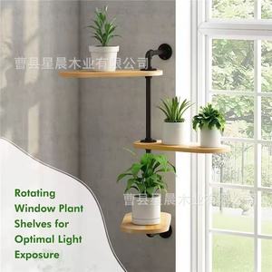 Étagère murale industrielle rétro en métal et bois à 3 niveaux, support rotatif pour plantes, étagère flottante pour cuisine et chambre - Product Image 4