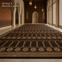 Tapis de prière gris en laine/nylon jacquard pour mosquée, fabriqué à la machine, lavable, antidérapant, en rouleau, pour projet de sol de salle de prière musulmane