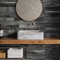 Lavabo rectangulaire en travertin gris grain de bois Wabi-sabi à poser sur comptoir, vasque de salle de bain en pierre artificielle