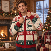 Herren Weihnachts-Strickjacke mit Reißverschluss, Nordisches Rentier-Schneeflocken-Jacquard-Strickmuster, Vintage Winter-Strickwaren OEM ODM Großhandel